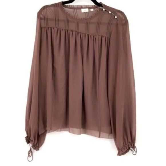 Wilfred Burgundy Chiffon Sheer Pleated Ruffle Collar Lourdes Blouse Size Medium - Picture 2 of 10